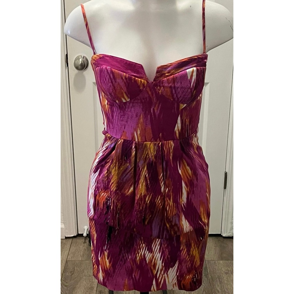 Bisou Bisou Strapless Sheath Dress Size 16 Pink Orange Abstract Cocktail Dress - Picture 3 of 10